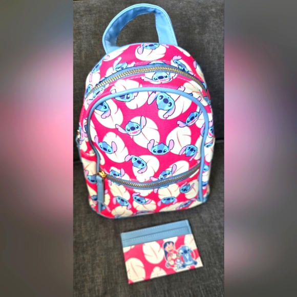 New! Disney Lilo & Stitch Mini Backpack Bag & Card Holder - Picture 1 of 6